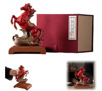 Ceramic Horse Statue, Chinese Feng Shui Red Horse Figurines for Fire Horses Year 2026,Fire Horses Figurine,Zodiac Animal Sculpture Home Tabletop Ornament with Small Wooden Base and Gift Box