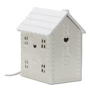 CAPRICAN Ceramic House Table Lamp | Heart Pattern Projection Light | Cream Base with Grey White or Brown Roof | E27 Edison Screw Ambient Mood Lighting | Whimsical Home Decor Table Light | 25cm (White)