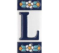 Ceramic House Tile Numbers & Letters, Blue Floral Design, Tile Size: 7.5cm x 3.5cm (Letter L)
