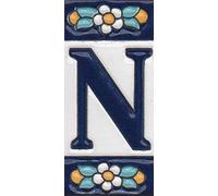 Ceramic House Tile Numbers & Letters, Blue Floral Design, Tile Size: 7.5cm x 3.5cm (Letter N)