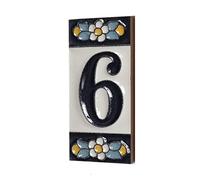 Ceramic House Tile Numbers & Letters, Blue Floral Design, Tile Size: 7.5cm x 3.5cm (Number 6)