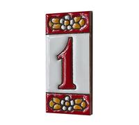 Ceramic House Tile Numbers & Letters, Red Floral Design, Tile Size: 7.5cm x 3.5cm, 2 to 10 Tile Frames (1)