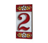 Ceramic House Tile Numbers & Letters, Red Floral Design, Tile Size: 7.5cm x 3.5cm, 2 to 10 Tile Frames (2)