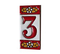 Ceramic House Tile Numbers & Letters, Red Floral Design, Tile Size: 7.5cm x 3.5cm, 2 to 10 Tile Frames (3)