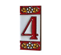 Ceramic House Tile Numbers & Letters, Red Floral Design, Tile Size: 7.5cm x 3.5cm, 2 to 10 Tile Frames (4)
