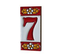 Ceramic House Tile Numbers & Letters, Red Floral Design, Tile Size: 7.5cm x 3.5cm, 2 to 10 Tile Frames (7)