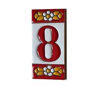Ceramic House Tile Numbers & Letters, Red Floral Design, Tile Size: 7.5cm x 3.5cm, 2 to 10 Tile Frames (8)