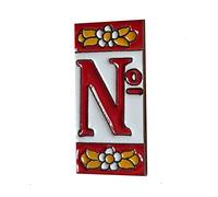 Ceramic House Tile Numbers & Letters, Red Floral Design, Tile Size: 7.5cm x 3.5cm, 2 to 10 Tile Frames (No Sign)