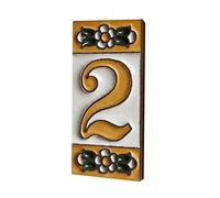 Ceramic House Tile Numbers & Signs Ochre Floral Design, Tile Size: 7.5cm x 3.5cm, 2 to 10 Tile Frames (2)