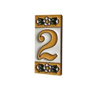 Ceramic House Tile Numbers & Signs with Ochre Floral Design, 7.5cm x 3.5cm, 2 to 10 Tile Frames (Number 2)