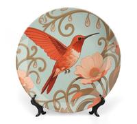 Ceramic Hummingbird on Vine Decorative Plate for Wall Hanging 10inch Large Bone China Dinner Plates with Display Stand Porcelain Art Dish for Home Kitchen Office Wedding Gift Farmhouse Decor