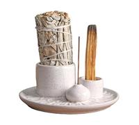 Ceramic Incense And Candle Holder With Ash Catcher Tray,Incense Burner Holder Multifunctional Pa-lo Santo Holder,S-age Holder Smudge Bowl For Yoga Meditation Room Home Decor