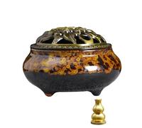 Ceramic Incense Burner， Cone Incense Holder, Ceramic Censer Suitable For Incense Cones/Coils/Sticks, Metal Incense Holder+Fireproof Cotton Inside.