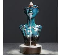 Ceramic Incense Burner in Upper Body Shape Meditation Incense Vessel with Smoke Flow through Nose/Mouth Opening Hand-Painted Artisan Craft for Aromatherapy & Zen Decor (kiln blue)