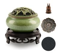Ceramic Incense Burner with Lotus Incense Holder, Multi-Functional Incense Burner Holder for Incense Sticks, Coil Incense and Cones, Perfect Home Decor