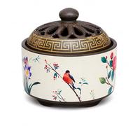 Ceramic Incense Burner with Vented Lid, Floral Bakhoor Burner, Decorative Incense Cone Holder, Potpourri Fragrance Bowl, Home Aromatherapy Burner for Meditation, Relaxation & Home Décor JR2579
