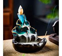 Ceramic Incense Holder Backflow Handcraft Lotus Incense Burner with 30 Incense Cones 1 Tweezer 1 Mat 30 Incense Sticks for Home Decoration Ornament Aromatherapy and Meditation