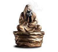 Ceramic Incense Holder for Cone and Coil - Incense Burner Holder Zen Decor with Buddha Statue Design Protection from Evil - 4.72" L X 3.78" W X 6.18" H (Gold)