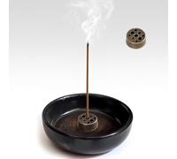 Ceramic Incense Holder for Sticks Cones, Handmade Iron Rust Glaze Incense Burner,Round Incense Bowl & Ceramic Incense Plate,Ash Catcher for Palo Santo Sage Tealight Candle,Home Meditation Zen Decor