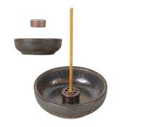 Ceramic Incense Holder, Inspired Incense Tray with Brass 9-Hole Incense Stick Holder, Ceramic Incenses Burner Stand for Home Office Yoga Meditation, Round Aroma Bowl