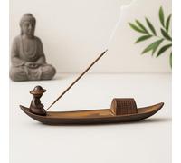 Ceramic Incense Stick Holder - Chinese Fishing Boat Design Ash Catcher - Durable Heat-Resistant Tray for Meditation, Yoga, Relaxation, Home and Office Décor - Mess-Free and Stylish Incense Burner Gift