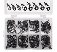 Ceramic Insert Fishing Rod Guides, 80 Piece Mixed Size Rod Tip Guide Set for Rods Repair, Replacement, and Rebuilds Tip Guides Mixed Size Fishing Repair Set Ceramic Insert Black Building Parts Lure