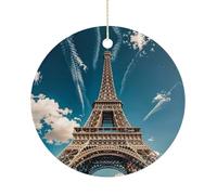 Ceramic Iron Tower Christmas Ornament 3 Inch Round Hanging Ornaments Double Sided Holiday Tree Decoration for Xmas Wreath Gift Tag Party Favor Wedding Keepsake Souvenir Home Decor