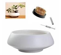 Ceramic Japanese Ikebana Vase Set with 1.57 inch Flower Frog Handmade Flower Pot Flower Arrangement Floral Art Supplies Flower Bowl Decorative Flower Vase