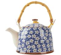 Ceramic Japanese Teapot with Handle and Integrated Tea Strainer Blue | Classic Vintage-inspired Design, Smooth Polished Porcelain Finish, Convenient Carry Style for Herbal Tea, Fruit Soaking Water