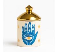 Ceramic Jar with Gold Lid, Hamsa Palm Hand Design - Candle Holder, Jewellery or Spice Storage - Decorative Container for Home, Kitchen, or Bathroom - Unique Gift for Home Decor Organisation