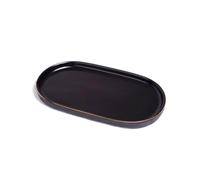 Ceramic Jewelry Dish, Perfume Vanity Tray, 7x4 Decorative Catch All Bowl for Trinket Key Ring, Small Bathroom Counter Tray, Soap Tray for Kitchen Sink (Black)
