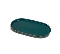 Ceramic Jewelry Dish, Perfume Vanity Tray, 7x4 Decorative Catch All Bowl for Trinket Key Ring, Small Bathroom Counter Tray, Soap Tray for Kitchen Sink (Green)