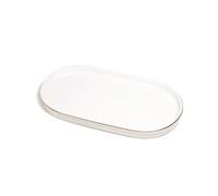 Ceramic Jewelry Dish, Perfume Vanity Tray, 7x4 Decorative Catch All Bowl for Trinket Key Ring, Small Bathroom Counter Tray, Soap Tray for Kitchen Sink (White)