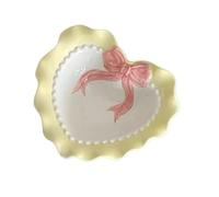Ceramic Jewelry Plate Ceramic Jewelry Display Tray Dinner Plate Love Bow Wavy Edge Breakfast Home Decor Photography Props(Yellow -15cm)