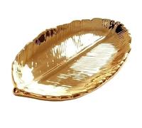 Ceramic Jewelry Plate Ceramic Leaves Shaped Dish Dinner Plates Cake Candy Dessert Tray Jewelry Storage Home Decoration Trays Decorative(Gold)