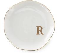 Ceramic Jewelry Plate Ring Dish Initials Jewelry Tray With Personalized A-Z Monogrammed Wedding Engagement For Women Friends Sister,Ceramic White(Color-08)