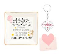 Ceramic Jewelry Tray Birthday Gifts for Sister, sister-in-law Friendship Gifts Trinket Dish with Keychain Greeting Card,To My Sister Ring Tray for Earrings Necklaces Bracelet Watch Keys, Birthday Gift