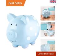Ceramic Keepsake Piggy Bank in Blue Polka Dots - Unique Baby Shower Gift