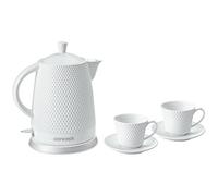 Ceramic Electric Kettle Cordless with 2 Cups Saucers 1500W 1.5L Auto Shut Off HQ