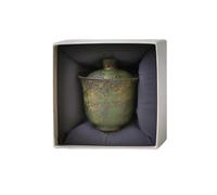 Ceramic kiln changed pomegranate red three talents to cover the bowl Chinese household scalding exquisite-moss green-cover the bowl (box)