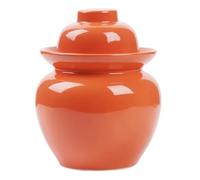 Ceramic Kimchi Jar - Traditional Chinese Porcelain Pickle Jar with Airlock Lid & Water Seal, Retro Food Storage Container for Pickles, Sauerkraut, Fermentation (Orange)