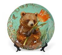Ceramic Kinkajou Tulip Decorative Plate for Wall Hanging 7inch Large Bone China Dinner Plates with Display Stand Porcelain Art Dish for Home Kitchen Office Wedding Gift Farmhouse Decor