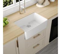Ceramic Kitchen Sink White, Deervalley Farmhouse Apron Front Kitchen Sink, Single Bowl Undermount Sink, Includes Strainer & Grid