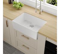 Ceramic Kitchen Sink White, DeerValley Farmhouse Apron Front Kitchen Sink, Single Bowl Undermount Sink, High-Temperature Fired, Easy to Clean, Includes Strainer & Grid