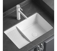 Ceramic laundry sink wiht washboard,undermount bathroom vessel sink,Lavatory Vanity Under Counter Bathrrom Sink with Overflow,With faucet, angle valve and drain, suitable for bathroom ( Size : 57*38 )