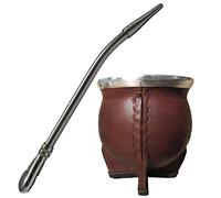 Ceramic Leather Mate Cup Cuia Shape with Bombilla to Drink Yerba Mate