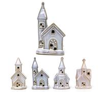 Ceramic LED Church | Light Up Christmas Church Ornament Festive Decoration | Christmas Village Light Up Chapel - 12cm ~ Design Varies One Supplied