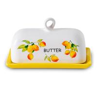 Ceramic Lemon Covered Butter Dish Yellow Tray Handled Lid Container Plate