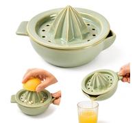 Ceramic Lemon Juicer, Manual Citrus Lime Hand Squeezer Reamer with 200ML Bowl and Strainer Lid, Handheld Orange Press with Pour Spout and Handle, Dishwasher Safe, Easy to Clean for Home Kitchen