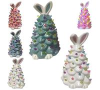 Ceramic Light up Easter Tree, Lighted Easter Bunny Ceramic Tabletop Tree, Light up Ceramic Easter Bunny Tree, Pre-Lit Rabbit Figurines with Colorful Lamp Spring Easter Holiday Decor Gifts (2pcs-a)